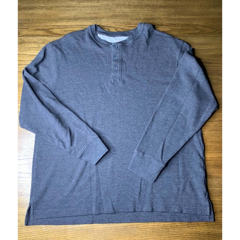 RedHead Men's XL Charcoal Gray Thermal Henley Long Sleeve Shirt Waffle Knit